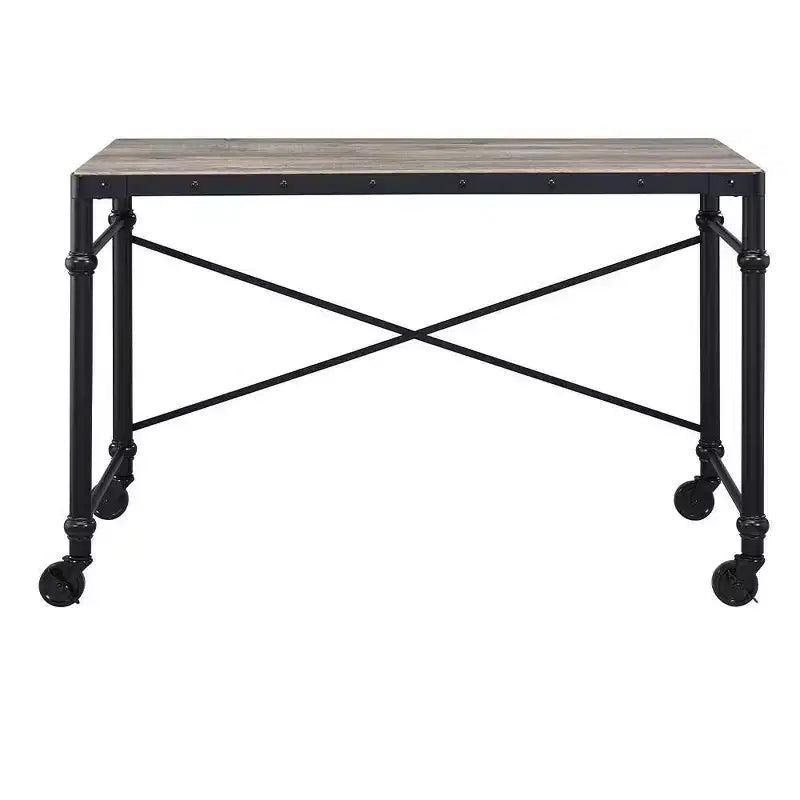 Scrivania industriale da 119 cm, finitura rovere rustico e nero, telaio in metallo, senza vani portaoggetti, 119 cm P x 58 cm L x 76 cm H