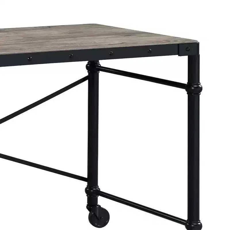 Scrivania industriale da 119 cm, finitura rovere rustico e nero, telaio in metallo, senza vani portaoggetti, 119 cm P x 58 cm L x 76 cm H
