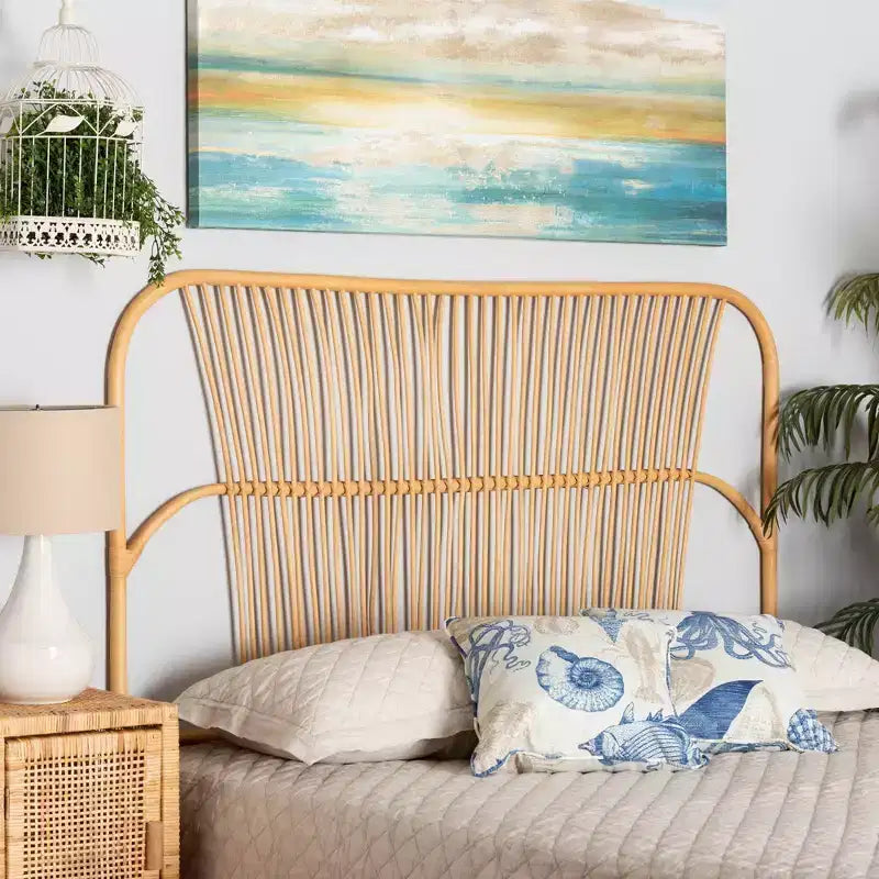 Testiera in Rattan da Parete Queen Size Marrone Naturale