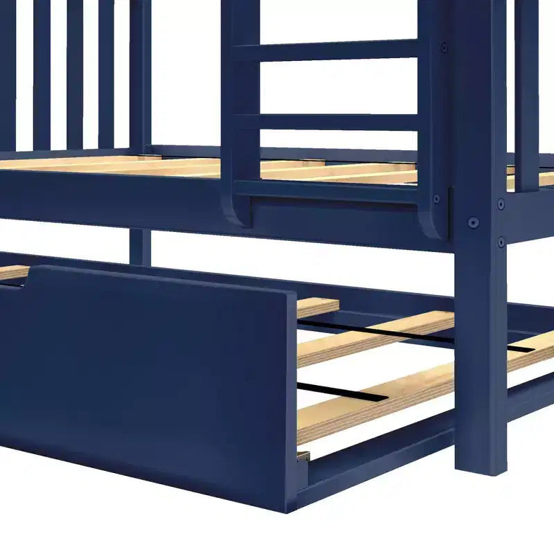 Max & Lily stapelbed van massief hout, eenpersoonsbed boven een tweepersoonsbed, met onderschuifbed met opbergruimte en ladder voor kinderen