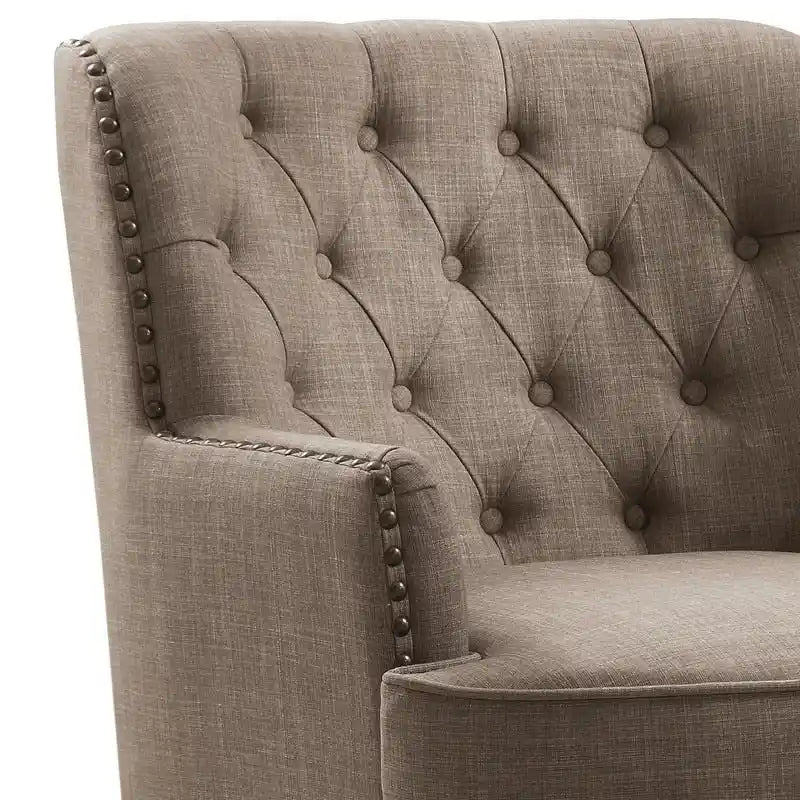 Moser Bay Mignon fluwelen/linnen fauteuil met knopen en hoge rugleuning, 30 breed