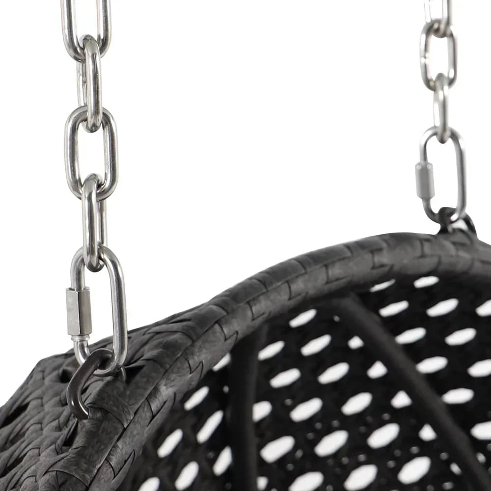 Fauteuil œuf suspendu 2 places LeisureMod avec support - fauteuil hamac balançoire de patio en osier de rotin pour l’extérieur et l’intérieur, avec coussins
