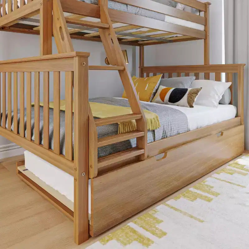Max & Lily stapelbed van massief hout, eenpersoonsbed boven een tweepersoonsbed, met onderschuifbed met opbergruimte en ladder voor kinderen