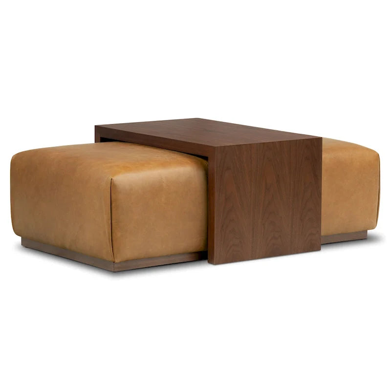 Poly & Bark Jarmo Sitzhocker mit verstellbarem Walnussholztisch - italienisches Echtleder aus vollnarbigem Leder
