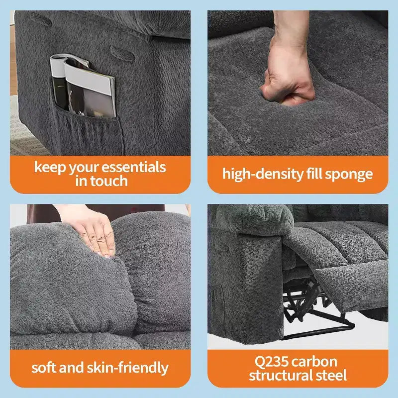 Handmatige relaxfauteuil, ergonomische relaxfauteuil van ademende stof met zijvakken, eenpersoonsbank, geschikt voor de woonkamer en slaapkamer