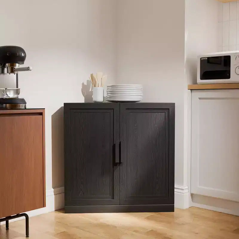 Dovelina hoekvitrinekast met verstelbare planken, dressoir, buffetkast, wijnkast, keuken- en eetkamerkast met houten deuren - 31H x 31W, 36H x 31W