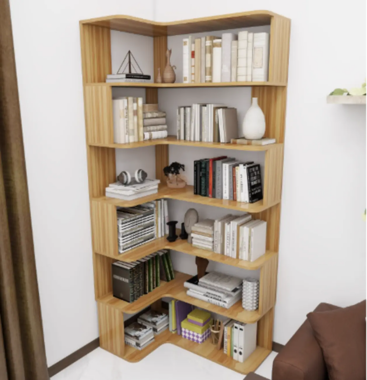 Eckbücherregal aus Holzwerkstoff mit 6 Regalböden