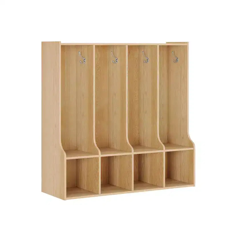 Bruin/witte locker met 4 vakken en 8 haken, voor kinderen