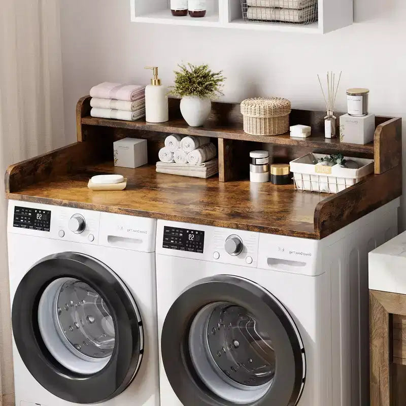 Tweedelig werkblad voor wasmachine en droger met plank of lades, afdekblad voor de wasmachine met antislipmat, wasblad van 54X27.5 om kleding op te vouwen