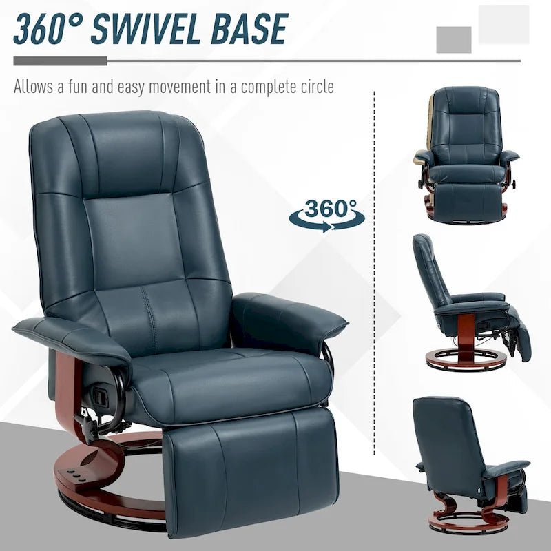 HomCom verstelbare handmatige relaxfauteuil van imitatieleer met draaivoet en comfortabele, ontspannende voetensteun