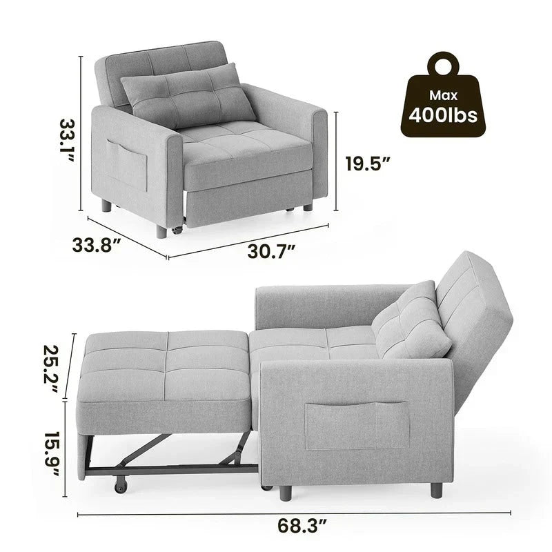 3-in-1-Schlafsofa mit verstellbarer Liegefläche, ausziehbares Sesselsofa, umwandelbares Klappbett fürs Wohnzimmer