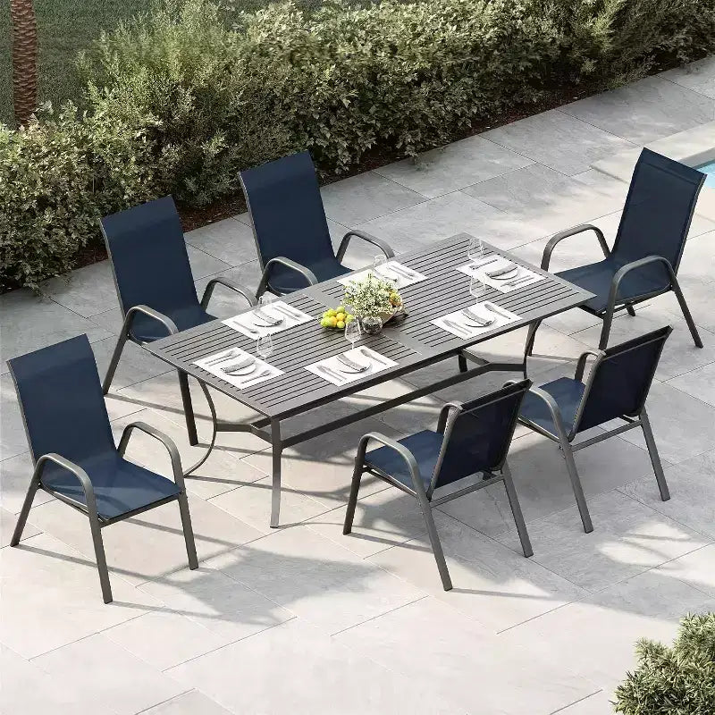 Terrasstoelen, stapelbare buiteneetkamerstoelen set van 4/6, lichtgewicht Textilene-stoelensets voor buiten voor alle weersomstandigheden, met armleuningen voor de achtertuin en het zwembadterras