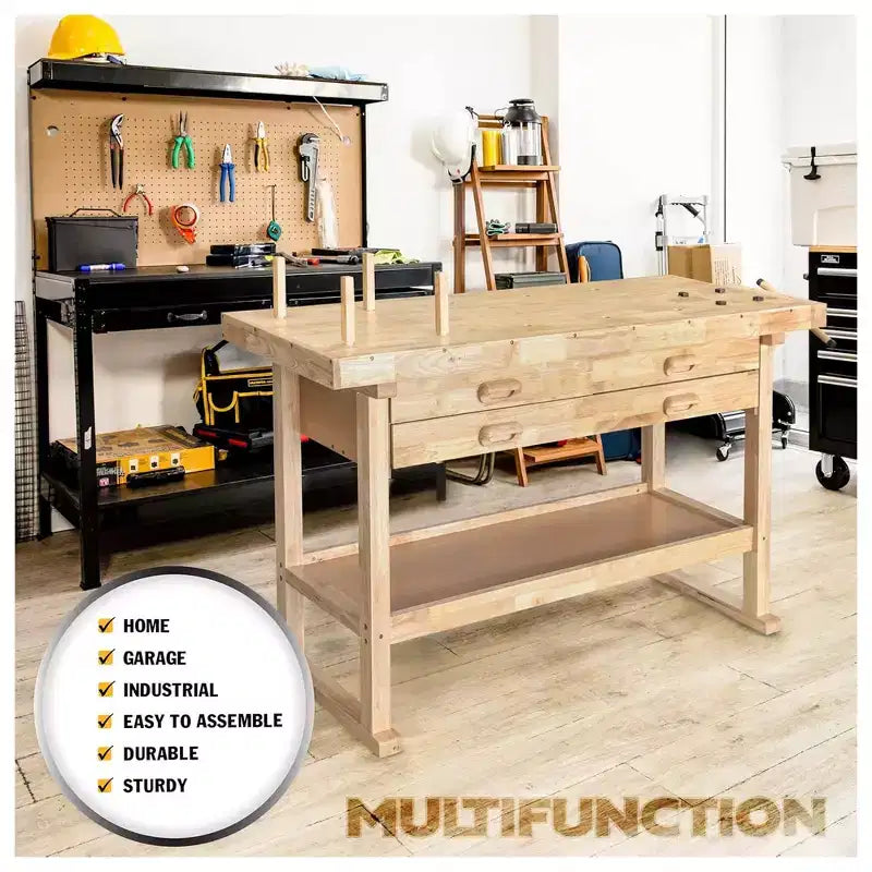 Olympia Tools Werkbank aus Kautschukholz, 60 Zoll, 4 Schubladen, Tragkraft 450 lbs
