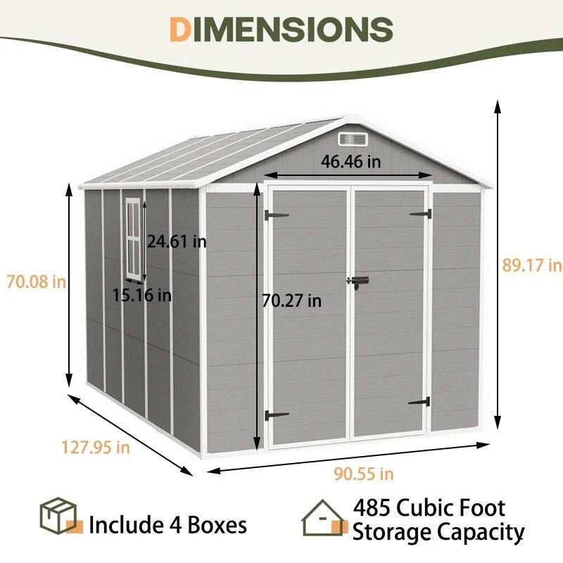 Abri de rangement extérieur en résine et plastique, tous temps, avec plancher, 6 ft x 4 ft/6 ft x 8 ft/8 ft x 6 ft/8 ft x 10 ft, abri à outils Spire
