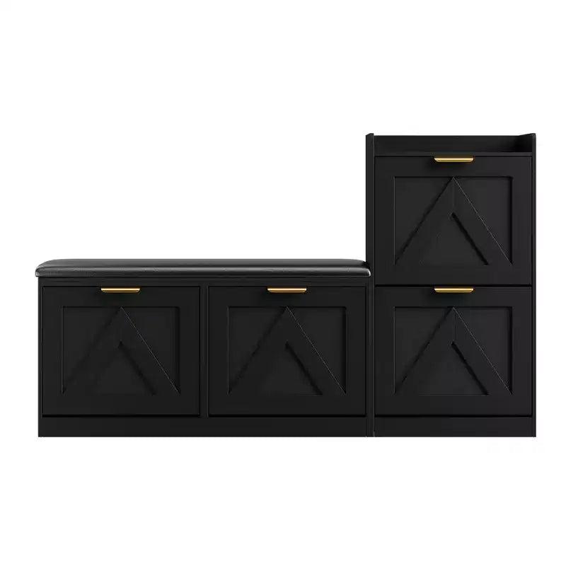 Meuble à chaussures style farmhouse avec banc, 4 tiroirs basculants pour l’entrée, organisateur de rangement avec assise rembourrée confortable, banc porte-chaussures autoportant