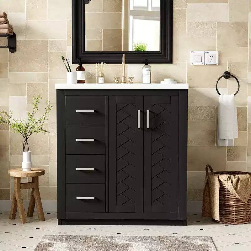 30 Single Sink Bathroom Vanity with Cabinet & 3 Drawers ??Black / Blue / Green / Indigo / White