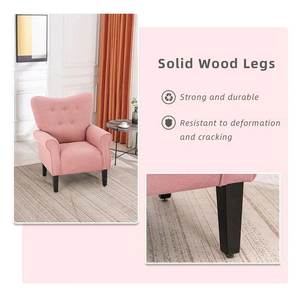 Fauteuil d’appoint moderne Erommy à dossier haut, fauteuil une place en tissu rembourré avec boutons et pieds en bois, pour salon