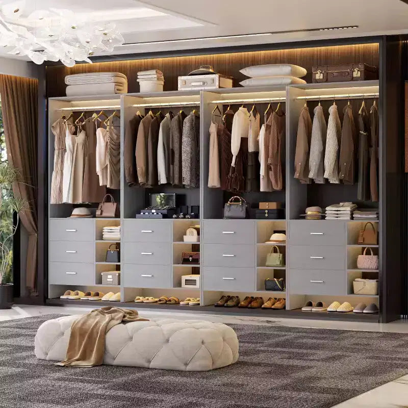 Besiost set van 4 kastorganizers met houten lades en kledingroedes