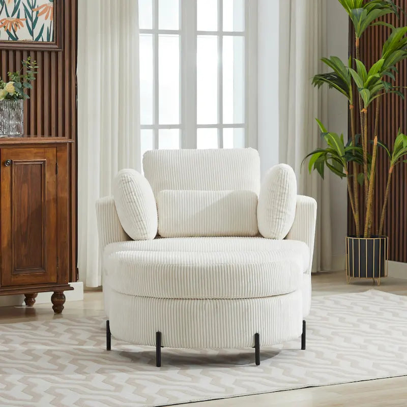 42.3W Upholstered Swivel Accent Chair with 4 Pillows and Half-Moon Storage Ottoman