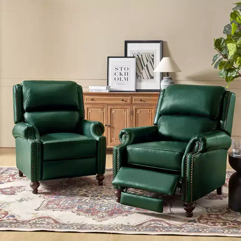 2er-Set moderner Ohrensessel aus Echtleder Elisabete mit Vintage-Nagelkopfverzierung für Wohnzimmer und Schlafzimmer| ART OF LIVING DESIGNS