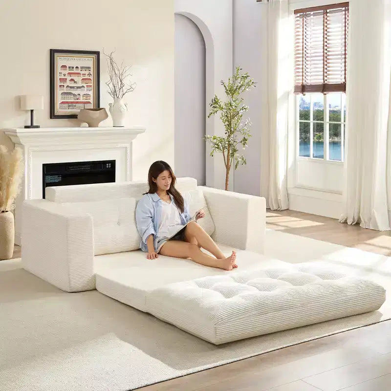 Canapé-lit futon convertible 2-en-1 Mjkone de 71', en tissu côtelé, pliable et capitonné avec boutons, canapé-lit deux places gain de place