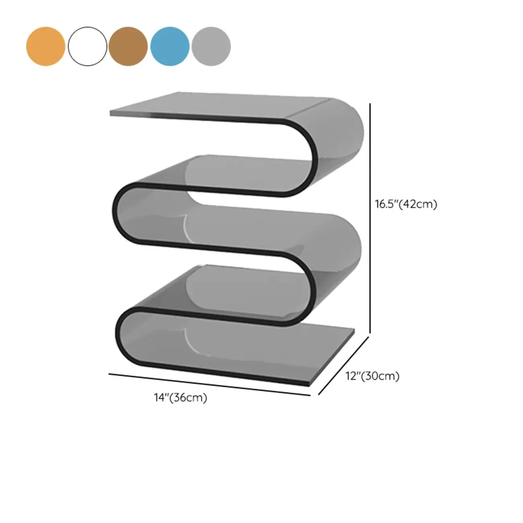 Moderner Beistelltisch aus Acryl in S-Form mit Stauraum