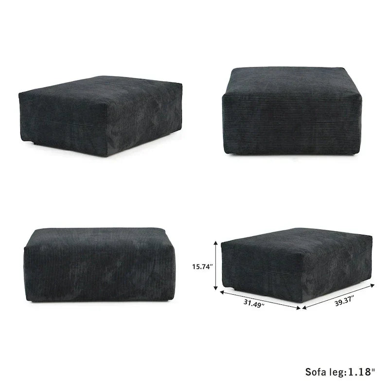 Großes modulares U-förmiges Ecksofa aus Cord mit 4 Sitzplätzen, 2 Hockern und 5 Kissen