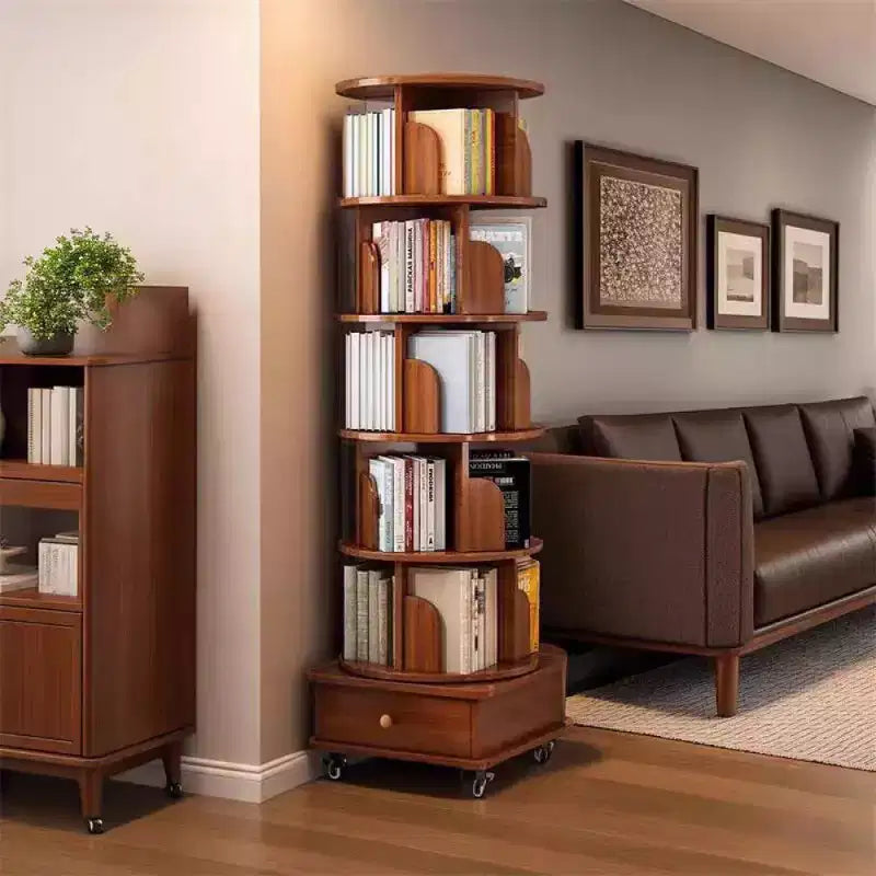 Bibliothèque d’angle rotative à 360° Chic Crate, 6 niveaux, sur roulettes, étroite et adaptée aux petits espaces  brun noyer