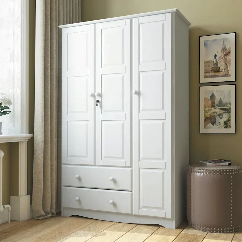 Armoire à 3 portes - Blanc/Moka/Java - Bois massif