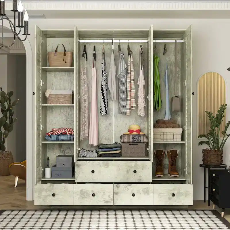 Kleiderschrank, 59 Zoll breit, großer freistehender Schrank, Weiß