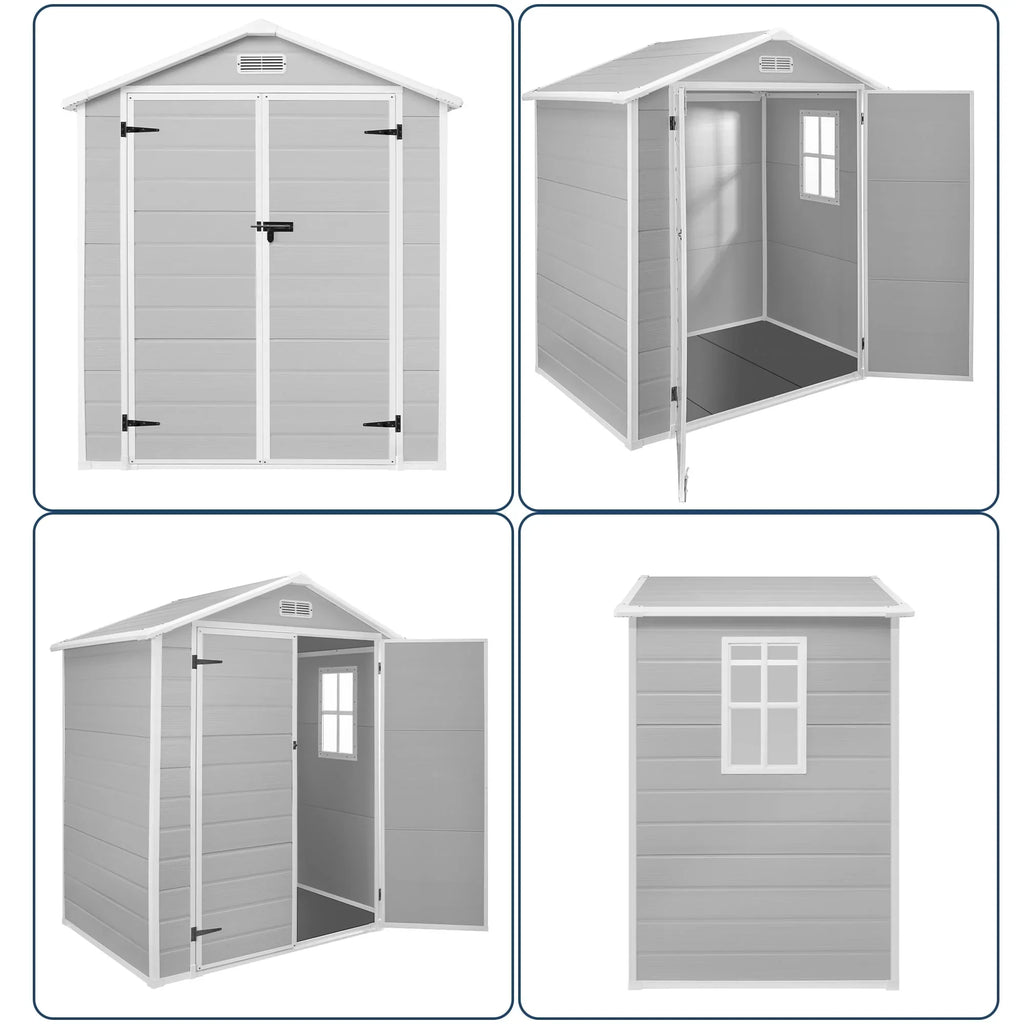 Abri de rangement extérieur en résine et plastique, tous temps, avec plancher, 6 ft x 4 ft/6 ft x 8 ft/8 ft x 6 ft/8 ft x 10 ft, abri à outils Spire