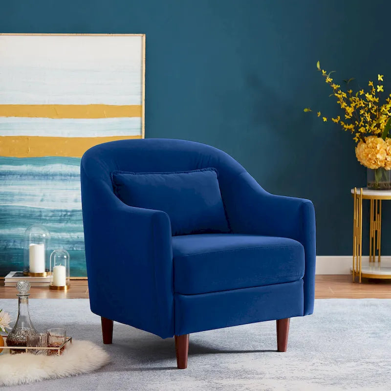 Ensemble de 2 fauteuils d’appoint de 28.34W, fauteuils tonneaux en velours avec pieds en bois massif