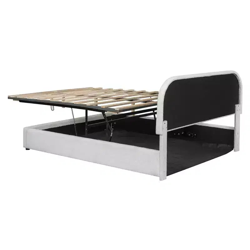 Lit rembourré grand format avec rangement relevable - blanc