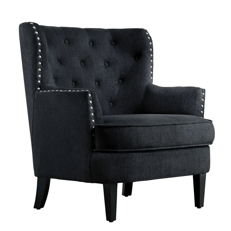 Moser Bay Mignon fluwelen/linnen fauteuil met knopen en hoge rugleuning, 30 breed