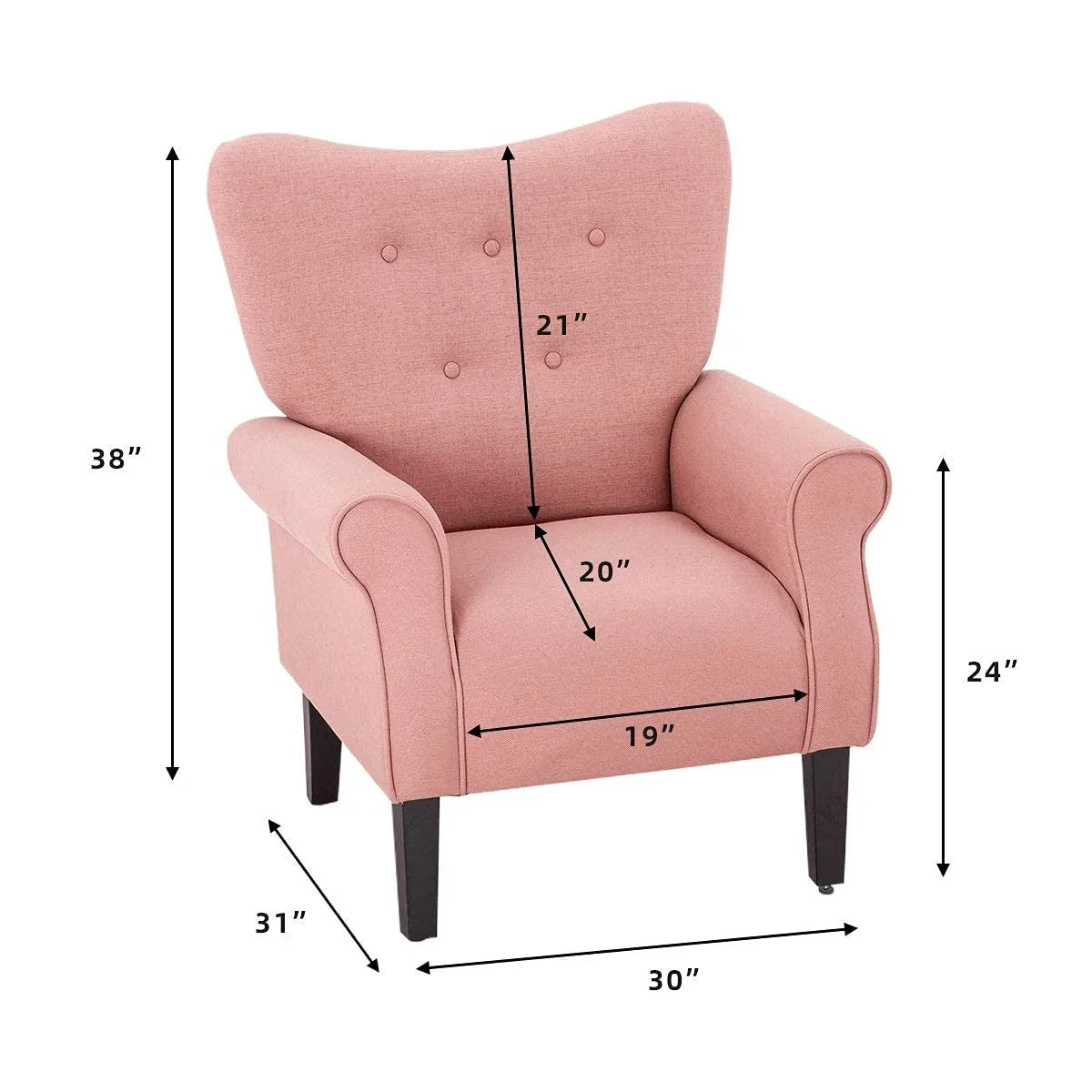 Fauteuil d’appoint moderne Erommy à dossier haut, fauteuil une place en tissu rembourré avec boutons et pieds en bois, pour salon