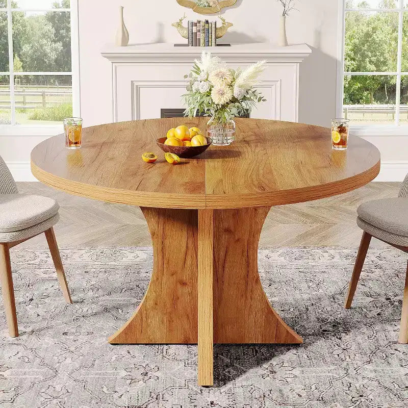 Lantine ronde eettafel van 47.24 inch voor 4-6 personen, eettafel in landelijke stijl met middenpoot, kleine eettafel voor de eetkamer of woonkamer, bruin