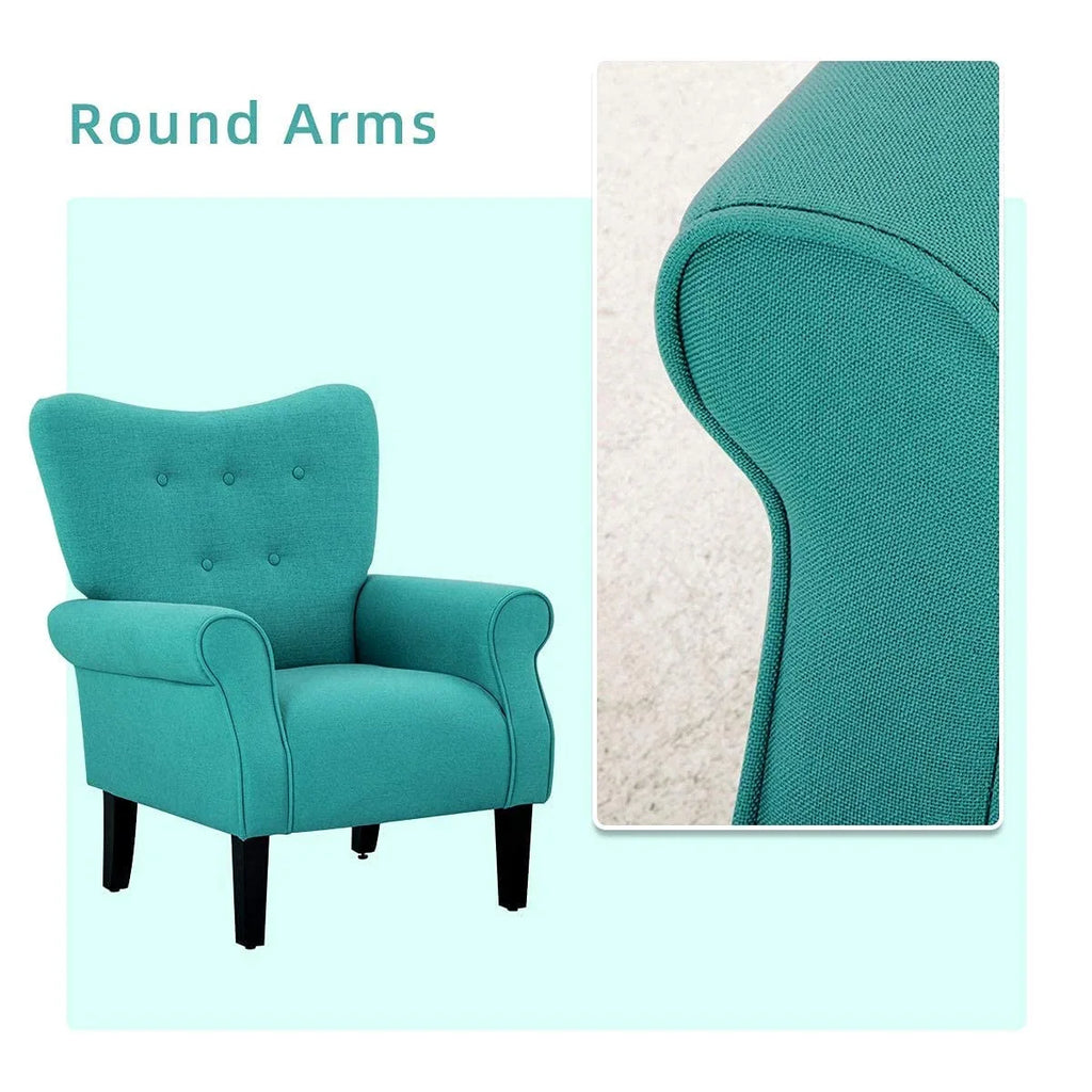 Fauteuil d’appoint moderne Erommy à dossier haut, fauteuil une place en tissu rembourré avec boutons et pieds en bois, pour salon