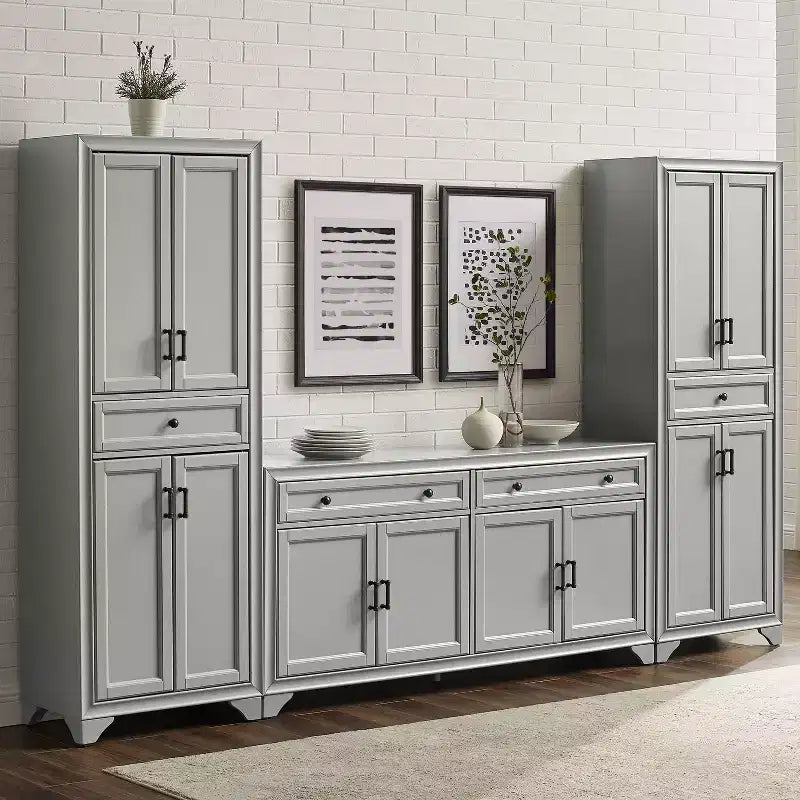 3-teiliges Tara-Sideboard- und Vorratsschrank-Set im Used-Look - Crosley