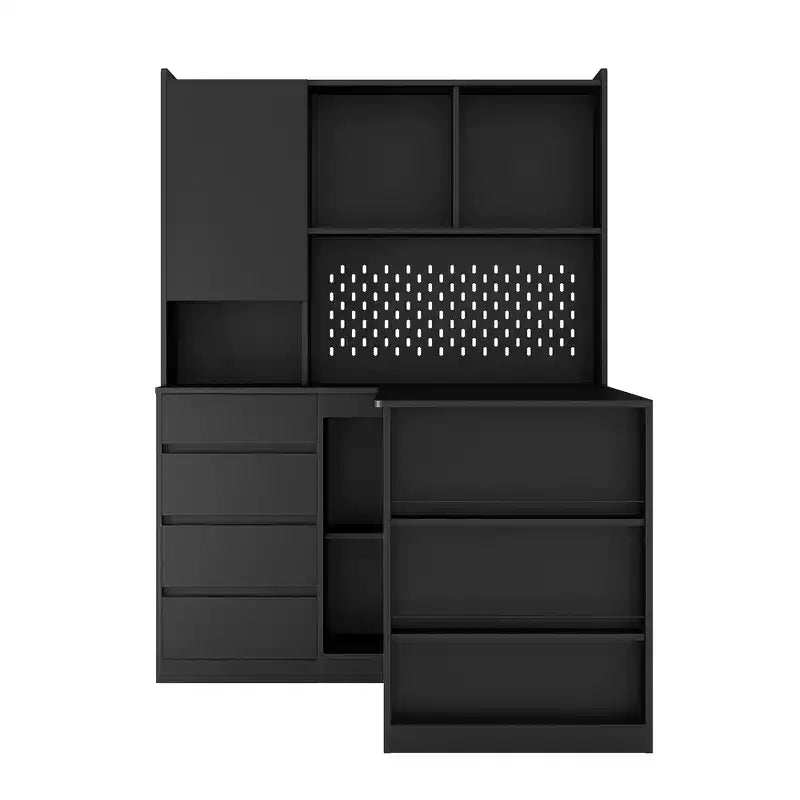 Bureau d’angle en L de 46 pouces avec bibliothèque et tiroirs