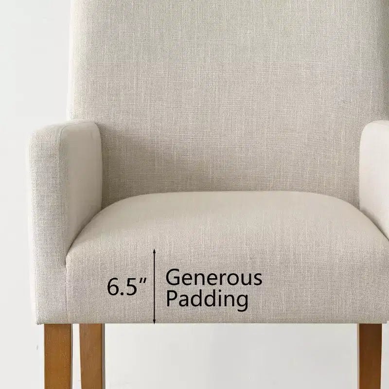 Set van 6 gestoffeerde eetkamerstoelen met armleuningen, moderne linnen fauteuils met houten poten, accentstoelen voor de eetkamer en woonkamer - Panipeachy