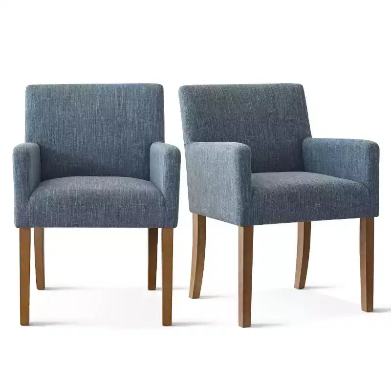 Set van 6 gestoffeerde eetkamerstoelen met armleuningen, moderne linnen fauteuils met houten poten, accentstoelen voor de eetkamer en woonkamer - Panipeachy