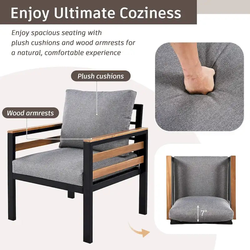 4-teiliges Outdoor-Sofaset für 5 Personen mit Couchtisch aus Massivholz und abnehmbaren Kissen