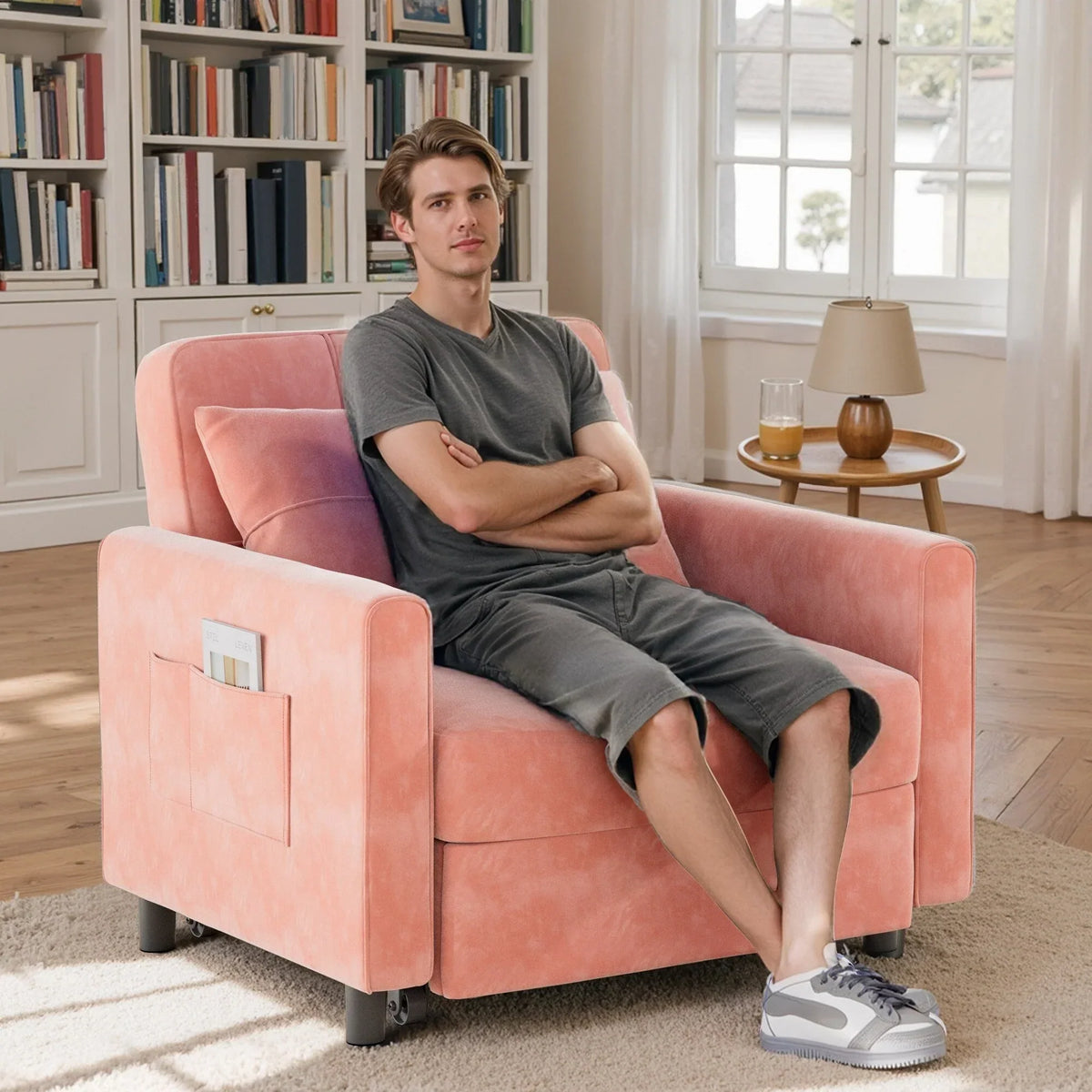 3-in-1-Schlafsofa mit verstellbarer Liegefläche, ausziehbares Sesselsofa, umwandelbares Klappbett fürs Wohnzimmer