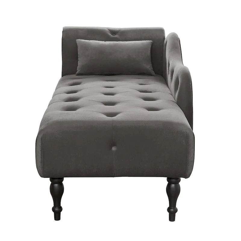 Moderne chaise longue van 60,6, bekleed met fluweel en voorzien van gecapitonneerde knopen, met poten van massief hout en sierspijkers