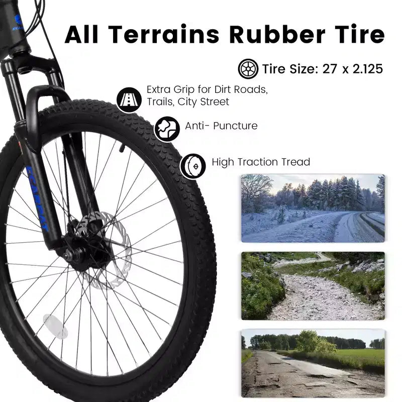 Okak 27.5IN mountainbike met dubbele vering voor en achter, terreinfiets met 21 versnellingen en mechanische schijfremmen, volwassen fiets voor mannen en vrouwen