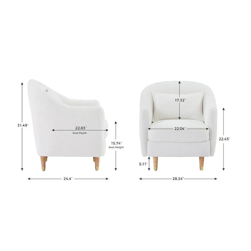 Ensemble de 2 fauteuils d’appoint de 28.34W, fauteuils tonneaux en velours avec pieds en bois massif