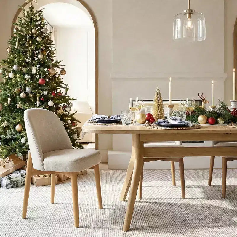 9-teiliges Esszimmer-Set für 8 Personen, ausziehbarer Tisch mit Säulengestell und gepolsterten Stühlen mit Massivholzbeinen-Panipeachy