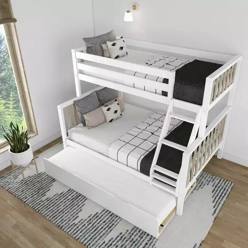 Lit superposé Max & Lily avec lit simple au-dessus d’un lit double et lit gigogne, en bois massif, style scandinave, pour enfants