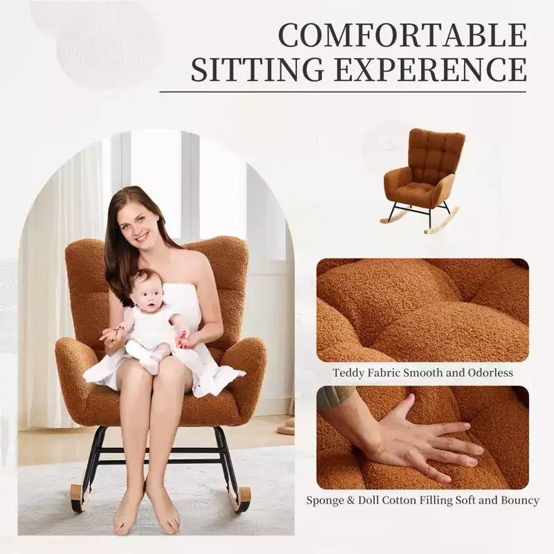 Fauteuil à bascule pour chambre de bébé, fauteuil à glissière pour le salon et l'allaitement, fauteuils d'appoint confortables pour chambre, fauteuils d'intérieur rembourrés en peluche effet teddy