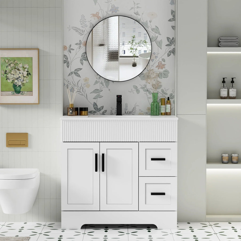 Ensemble meuble-lavabo de salle de bain Wavy Line 30/36/48 avec lavabo et robinet